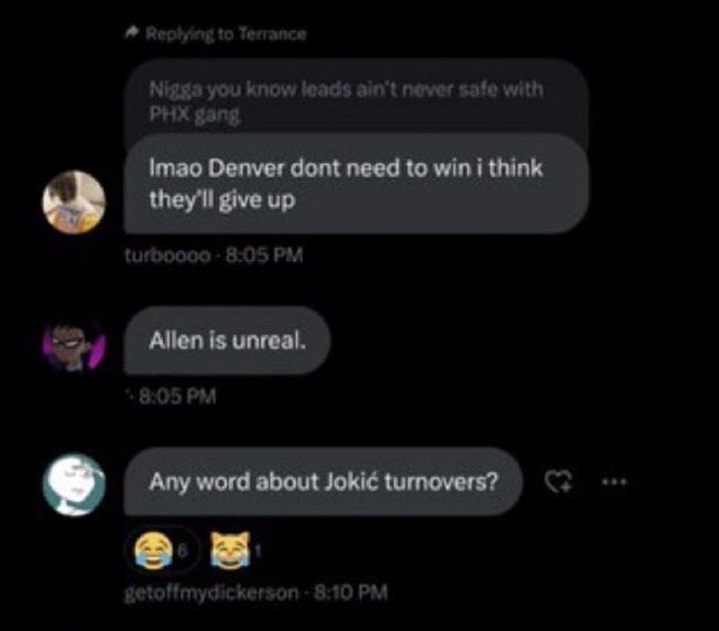 Comments from Kevin Durant's alleged burner account on Nikola Jokic.Mandatory Credit: X user - @PlayoffSports_