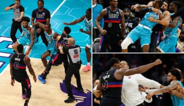 Four players ejected in wild Pistons-Hornets brawl