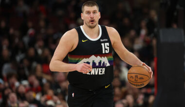 CHICAGO, ILLINOIS - FEBRUARY 07: Nikola Jokic #15 of the Denver Nuggets looks to pass the ball against the Chicago Bulls during the third quarter at the United Center on February 07, 2026 in Chicago, Illinois. NOTE TO USER: User expressly acknowledges and agrees that, by downloading and or using this photograph, User is consenting to the terms and conditions of the Getty Images License Agreement. (Photo by Jayden Mack/Getty Images)