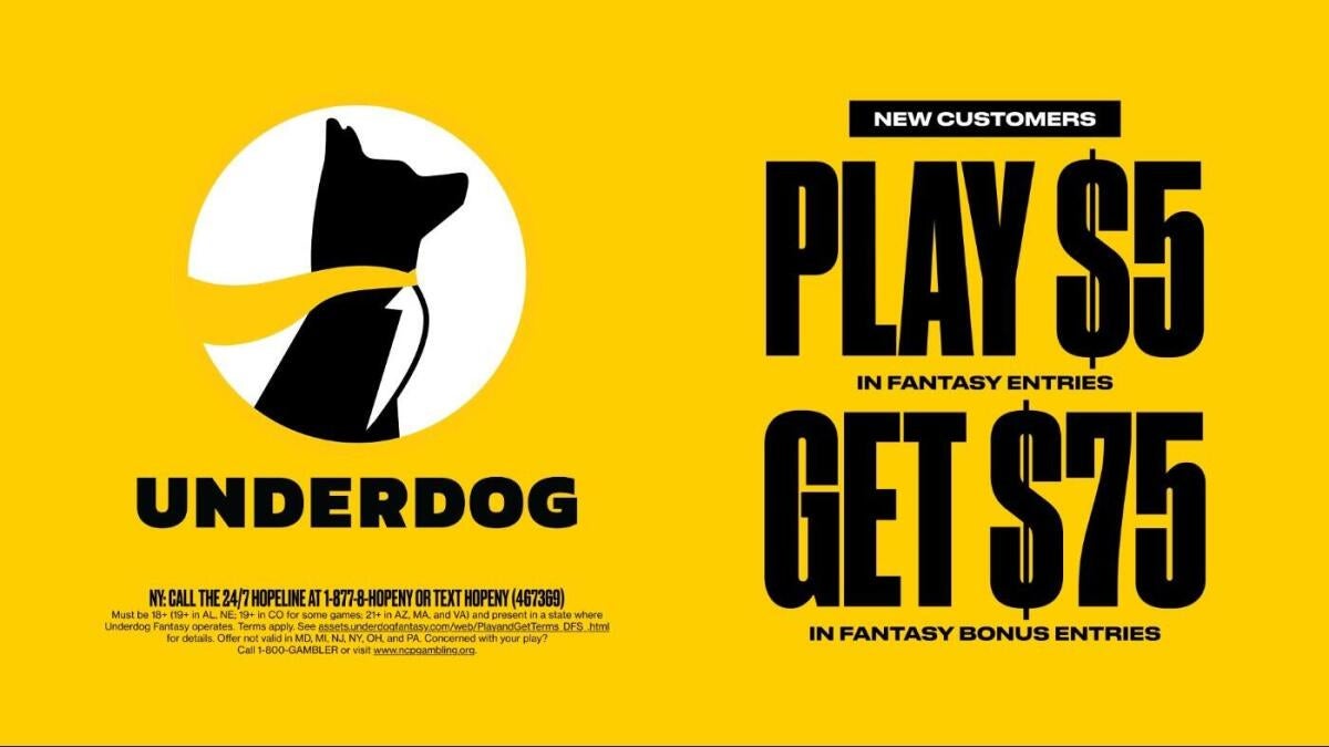 Underdog promo code CBSSPORTS2: Play $5, get $75 offer for NBA, college basketball, more