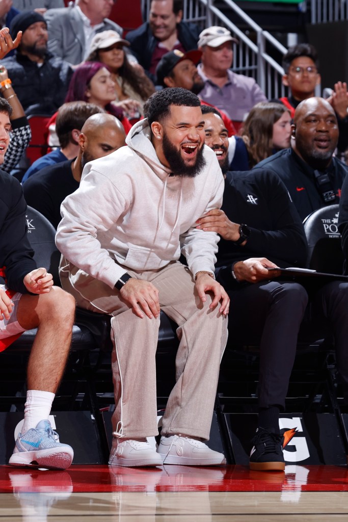 Fred VanVleet of the Houston Rockets smiles during a game against the Phoenix Suns.