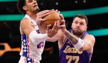 Luka Doncic to have an MRI after leaving Lakers' game against 76ers with left hamstring injury