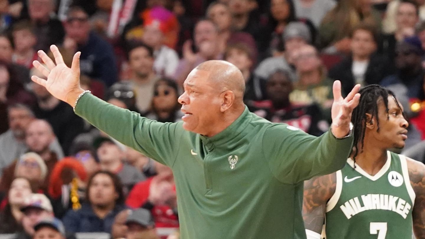 Milwaukee Bucks Head Coach Doc Rivers gestures to his team against the Chicago Bulls during the second half at United Center on March 1, 2026.