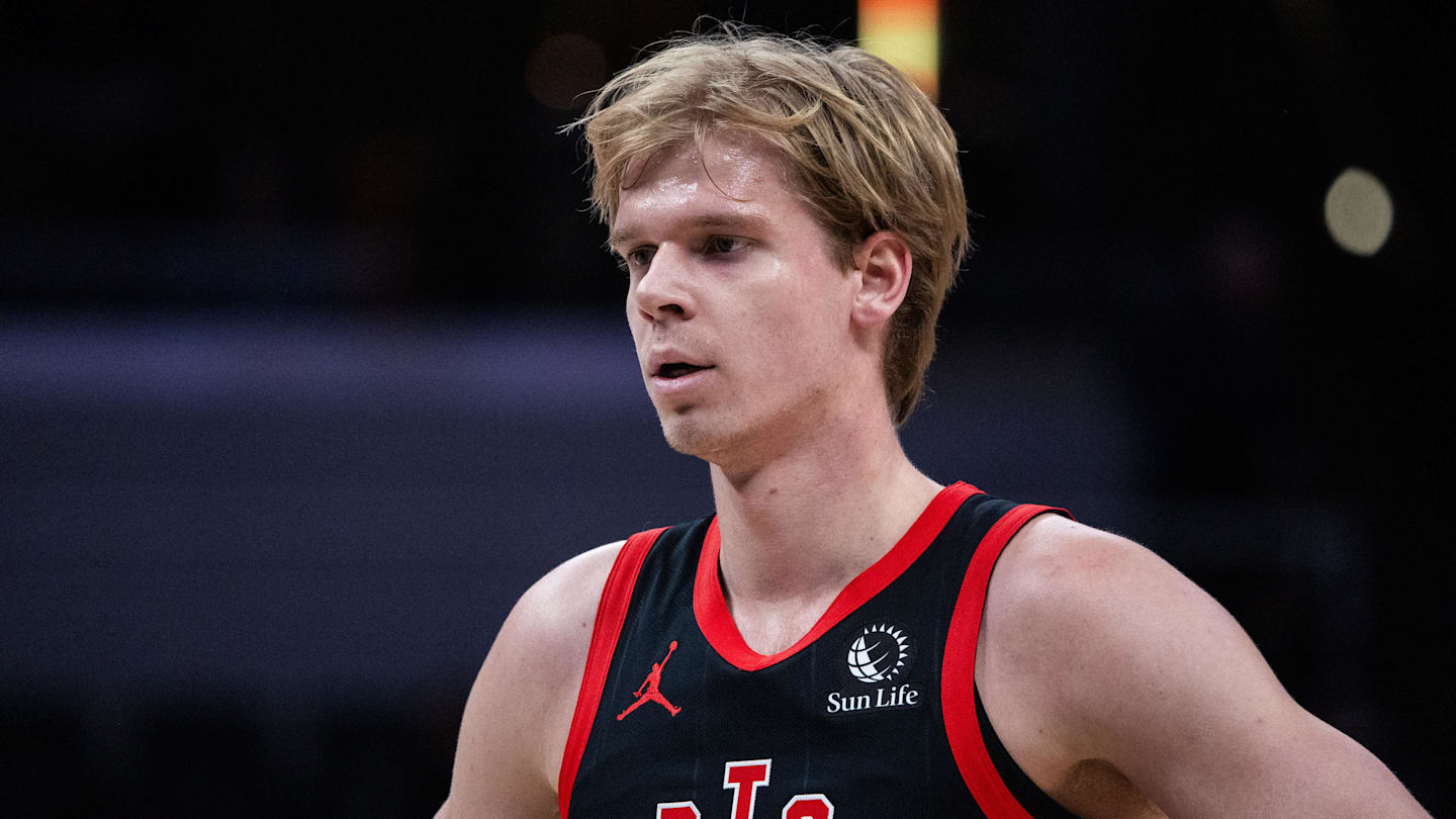Jan 14, 2026; Indianapolis, Indiana, USA;Toronto Raptors guard/forward Gradey Dick (1) in the first half against the Indiana Pacers at Gainbridge Fieldhouse. Mandatory Credit: Trevor Ruszkowski-Imagn Images