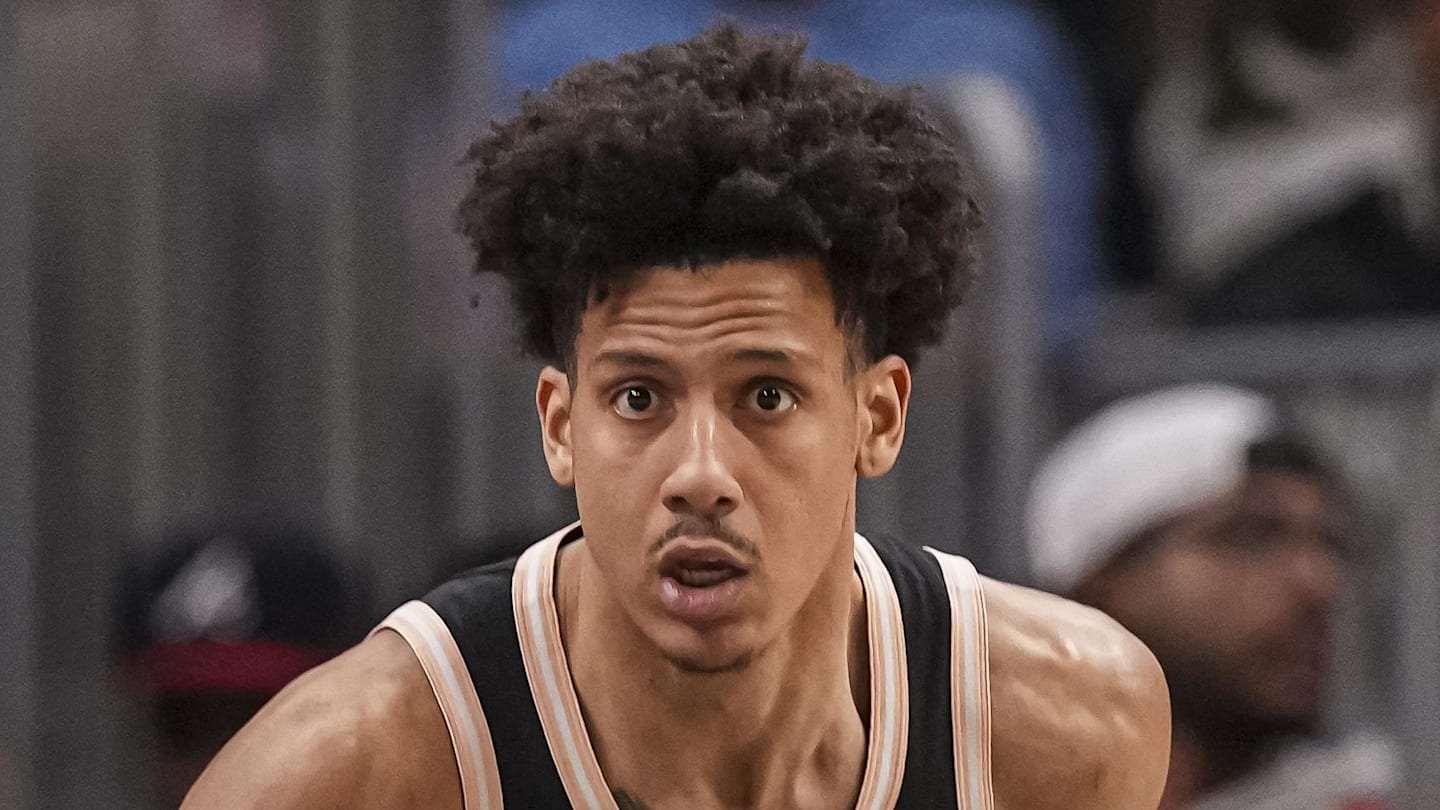 Hawks forward Jalen Johnson (1) brings the ball up the floor against the Magic during the second half at State Farm Arena.