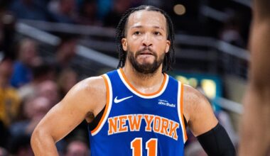 Mar 13, 2026; Indianapolis, Indiana, USA;  New York Knicks guard Jalen Brunson (11) in the second half against the Indiana Pacers at Gainbridge Fieldhouse. Mandatory Credit: Trevor Ruszkowski-Imagn Images