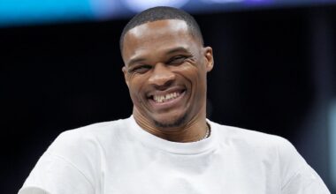 Mar 24, 2026; Charlotte, North Carolina, USA; Sacramento Kings guard Russell Westbrook (18) during a time out during the second half against the Charlotte Hornets at Spectrum Center. Mandatory Credit: Jim Dedmon-Imagn Images