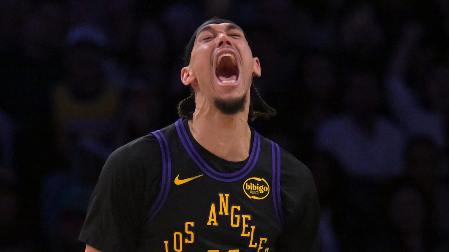 Jan 2, 2026; Los Angeles, California, USA; Los Angeles Lakers center Jaxson Hayes (11) reacts after a dunk in the second half against the Memphis Grizzlies at Crypto.com Arena. Mandatory Credit: Jayne Kamin-Oncea-Imagn Images