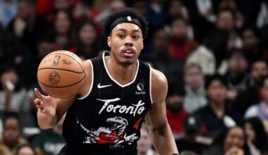 Mar 27, 2026; Toronto, Ontario, CAN;   Toronto Raptors forward Scottie Barnes (4) dribbles against the New Orleans Pelicans in the second half at Scotiabank Arena. Mandatory Credit: Dan Hamilton-Imagn Images