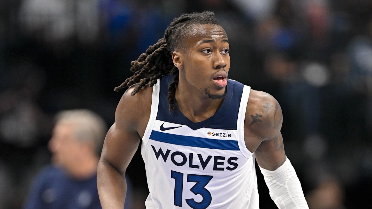 Mar 30, 2026; Dallas, Texas, USA; Minnesota Timberwolves guard Ayo Dosunmu (13) brings the ball up court against the Dallas Mavericks during the second quarter at the American Airlines Center. Mandatory Credit: Jerome Miron-Imagn Images