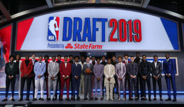 Jun 20, 2019; Brooklyn, NY, USA; NBA Draft prospects pose for a group photo with commissioner Adam Silver (center) prior to the first round of the 2019 NBA Draft at Barclays Center. Mandatory Credit: Brad Penner-Imagn Images