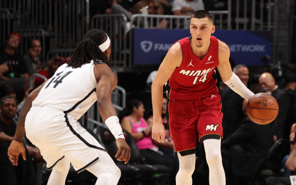 Tyler Herro, who scored 25 points, looks to make a move in Miami on March 5, 2026. NBAE via Getty Images