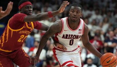 Arizona guard Jaden Bradley and coach Tommy Lloyd pick up Big 12 awards