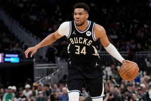 MILWAUKEE, WISCONSIN - MARCH 15: Giannis Antetokounmpo #34 of the Milwaukee Bucks dribbles the ball against the Indiana Pacers during the third quarter at Fiserv Forum on March 15, 2026 in Milwaukee, Wisconsin. NOTE TO USER: User expressly acknowledges and agrees that, by downloading and or using this photograph, User is consenting to the terms and conditions of the Getty Images License Agreement. (Photo by Patrick McDermott/Getty Images)