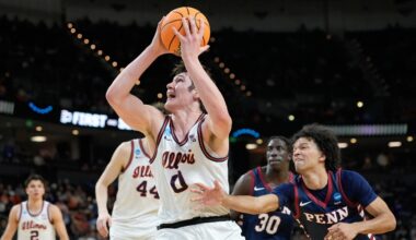 David Mirkovic has 29 points and 17 rebounds to lead No. 3 Illinois to 105-70 rout of No. 14 Penn