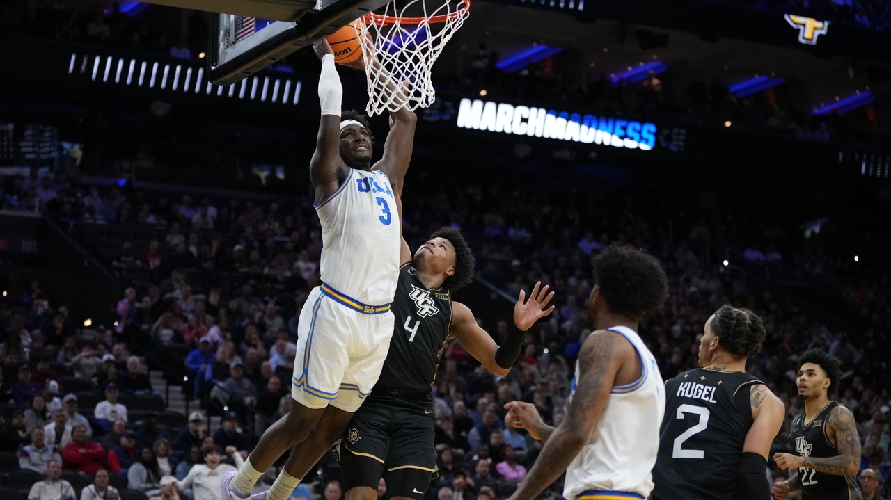 UCLA overcomes broken tooth and stubborn UCF 75-71 to advance in the NCAA Tournament