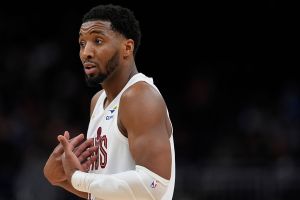 MILWAUKEE, WISCONSIN - MARCH 17: Donovan Mitchell #45 of the Cleveland Cavaliers reacts during the fourth quarter against the Milwaukee Bucks at Fiserv Forum on March 17, 2026 in Milwaukee, Wisconsin. NOTE TO USER: User expressly acknowledges and agrees that, by downloading and or using this photograph, User is consenting to the terms and conditions of the Getty Images License Agreement. (Photo by Patrick McDermott/Getty Images)