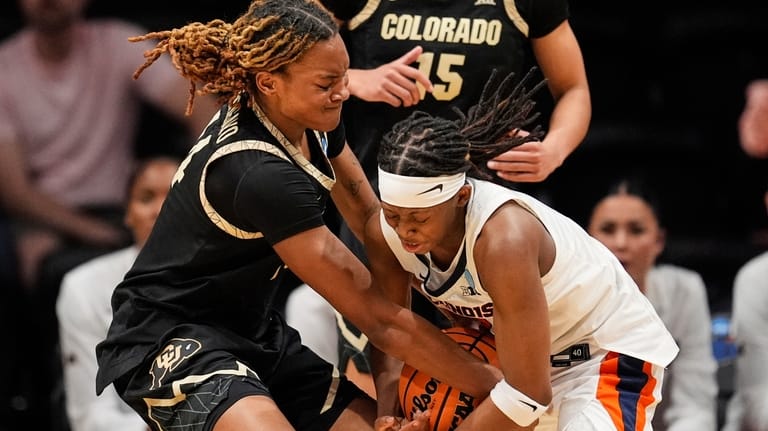 Colorado forward Jade Masogayo, left, and Illinois guard Destiny Jackson,...