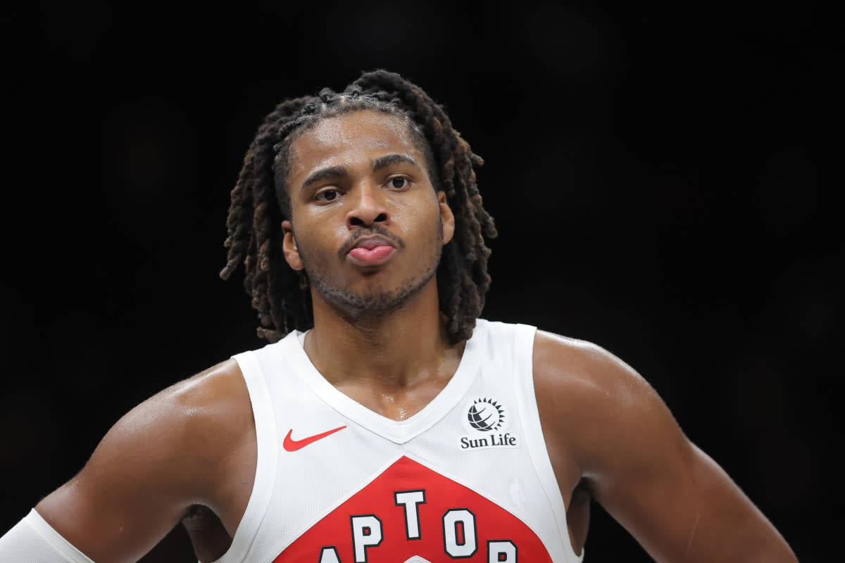 Toronto Raptors forward Collin Murray-Boyles (12)Brad Penner-Imagn Images