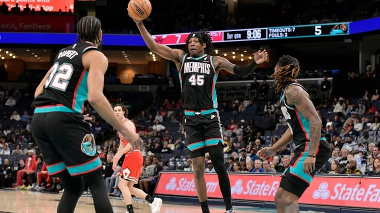 Memphis Grizzlies forward GG Jackson II (45) grabs a rebound...