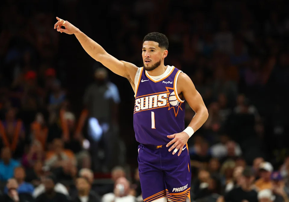 Phoenix Suns guard Devin Booker (1)Mark J&period; Rebilas-Imagn Images