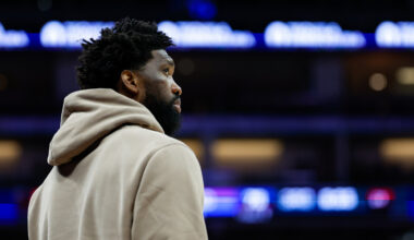 Philadelphia 76ers center Joel Embiid (21) looks on during the third quarter against the Sacramento Kings at Golden 1 Center.
