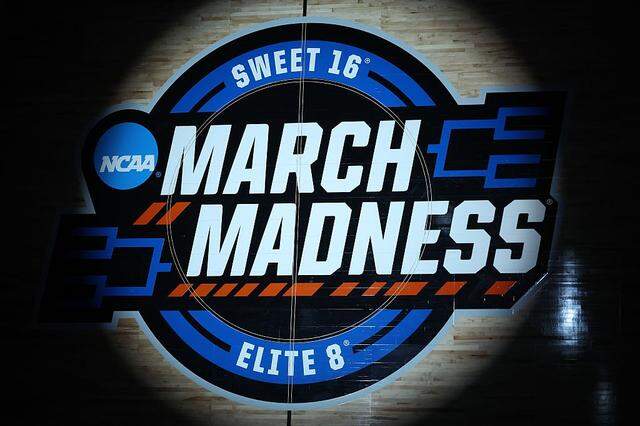SPOKANE, WASHINGTON - MARCH 30: A general view of March Madness center court logo during the Elite Eight round of the NCAA Women's Basketball Tournament at Spokane Arena on March 30, 2025 in Spokane, Washington. (Photo by Steph Chambers/Getty Images)