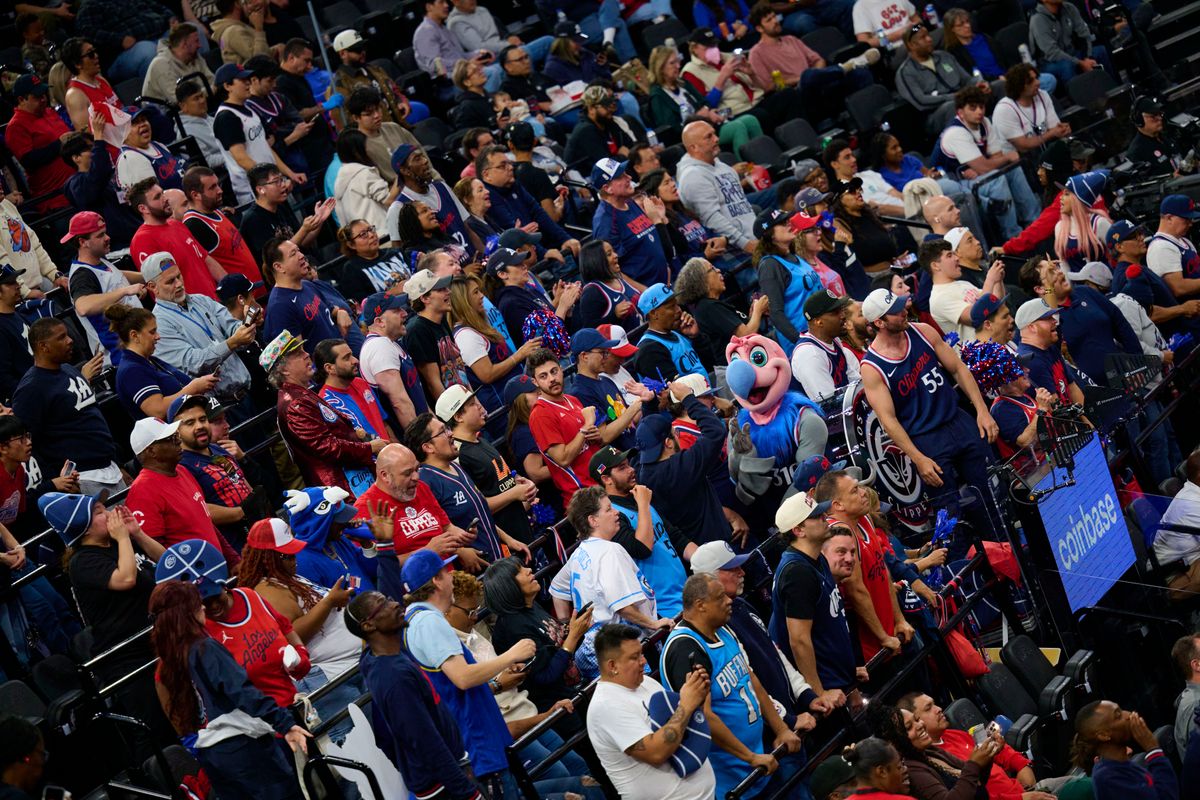 The Los Angeles Clippers fans celebrate a win during an NBA game against The New York Knicks, March 9th, 2026 in Inglewood, California.