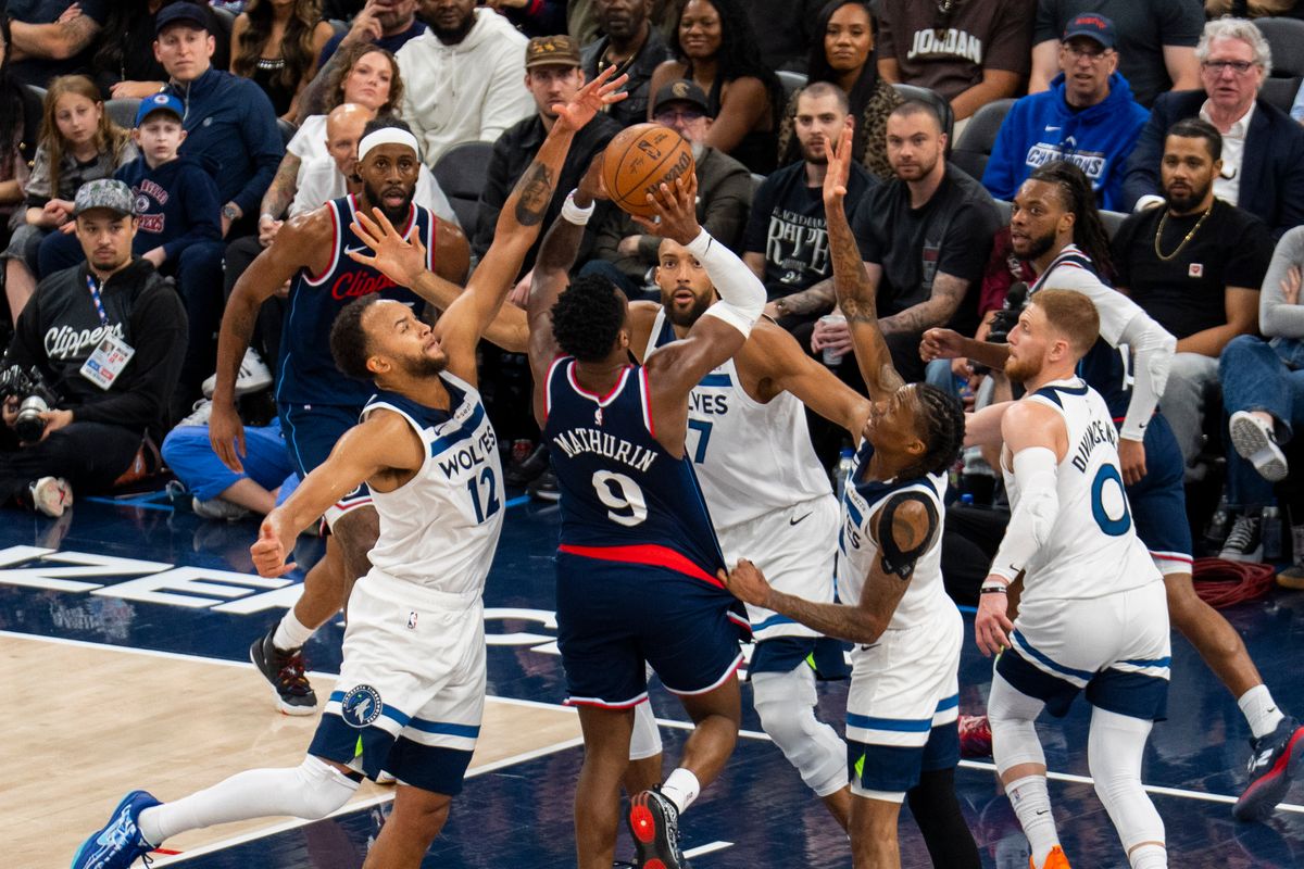 Los Angeles Clippers guard Bennedict Mathurin (9) draws a foul during an NBA basketball game against the Minnesota Timberwolves, March 11th, 2026 in Los Angeles, California.