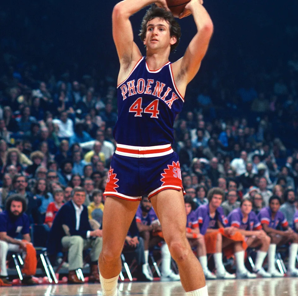 LANDOVER, MD – CIRCA 1978: Paul Westphal #44 of the Phoenix Suns looks to make a pass against the Washington Bullets during an NBA basketball game circa 1978 at the Capital Centre in Landover Maryland. Westphal played for the Suns from 1975-77. (Photo by Focus on Sport/Getty Images) | Getty Images