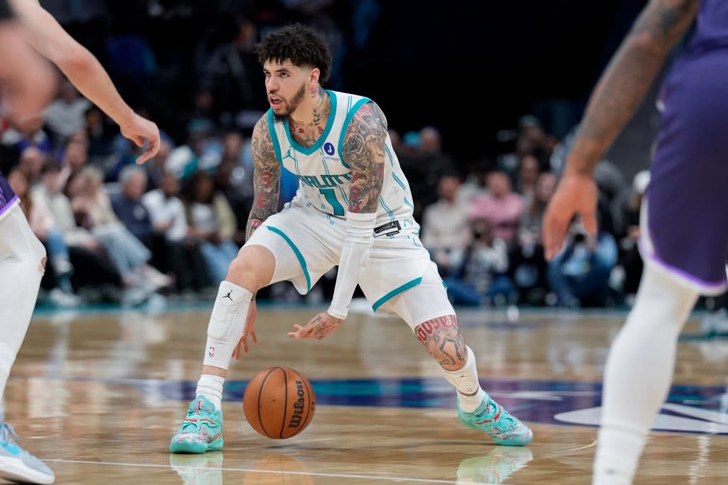 Charlotte guard LaMelo Ball handles the ball during the Hornets’ blowout win over the Kings on March 24, 2026 at Spectrum Center. Jim Dedmon-Imagn Images