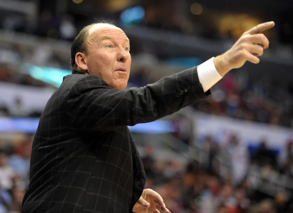 Dec 2, 2009; Los Angeles, CA, USA; Los Angeles Clippers coach Mike Dunleavy reacts during the game against the Houston Rockets at the Staples Center. The Rockets defeated the Clippers 102-85. Mandatory Credit: Kirby Lee/Image of Sport-USA TODAY Sports