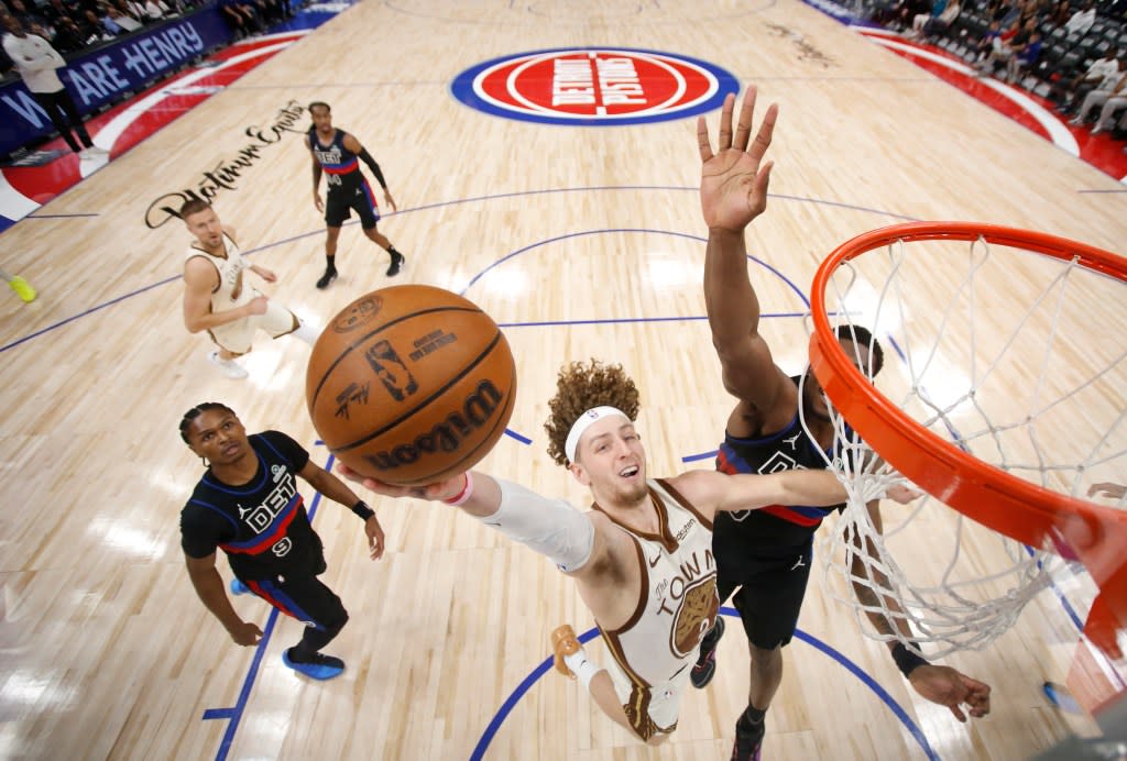 The Warriors’ Brandin Podziemski scored 15 points against the host Pistons on Friday. NBAE via Getty Images