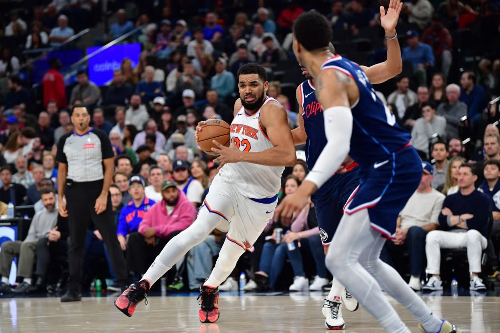 Karl-Anthony Towns drives during the Knicks-Clippers game on March 9, 2026. IMAGN IMAGES via Reuters Connect