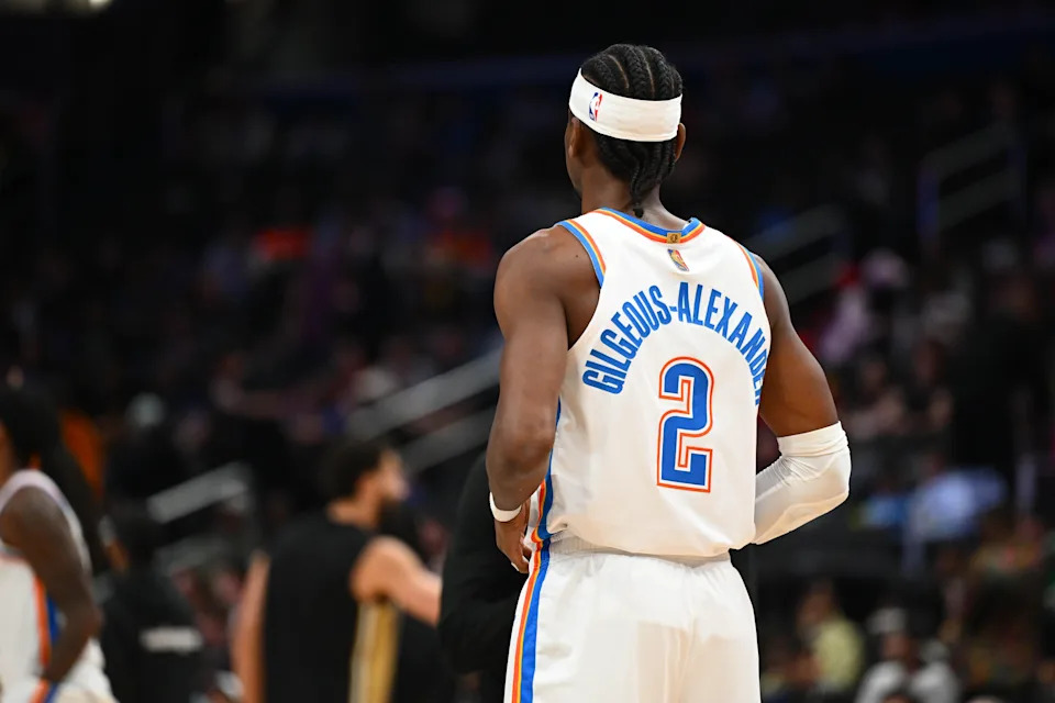 Mar 21, 2026; Washington, District of Columbia, USA; Oklahoma City Thunder guard Shai Gilgeous-Alexander (2) on the court against the Washington Wizards during the first half at Capital One Arena. Mandatory Credit: Brad Mills-Imagn Images