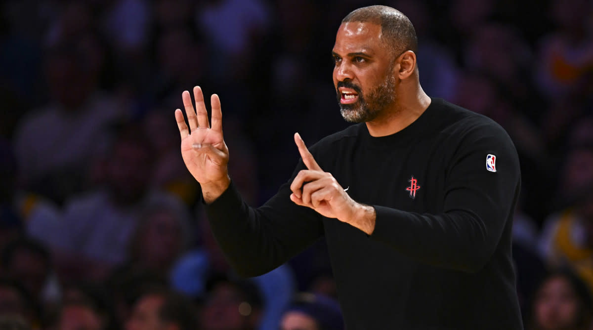 Houston Rockets head coach Ime Udoka is seen during his team's game against the Los Angeles Lakers.Jonathan Hui-Imagn Images