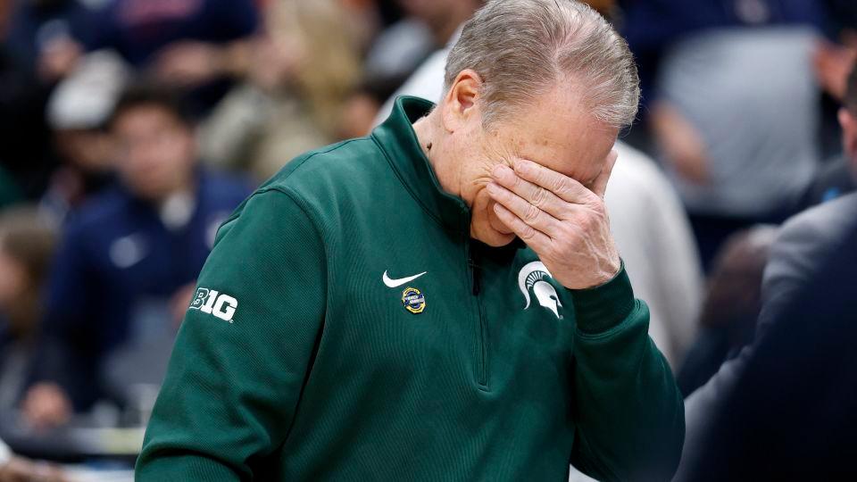 Michigan State Spartans head coach Tom Izzo reacts after losing to UConn Huskies in a Sweet Sixteen game of the East Regional of the men's 2026 NCAA Tournament at Capital One Arena, in Washington, DC, on March 27. - Amber Searls/Imagn Images/Reuters Connect