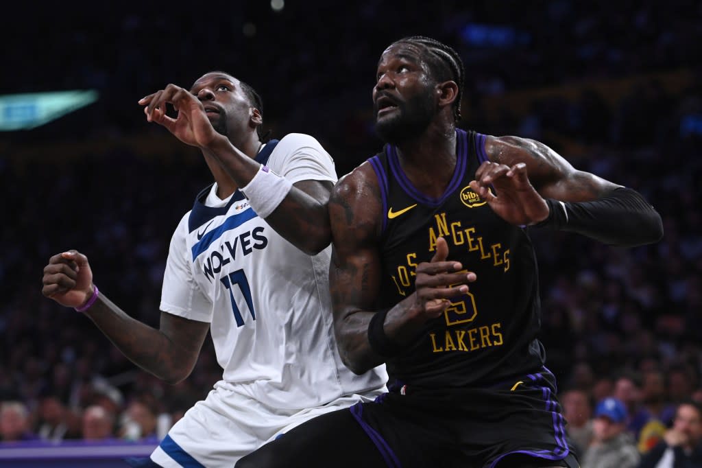 Los Angeles Lakers center Deandre Ayton moves to the basket during the first half at Crypto.com Arena, March 10.