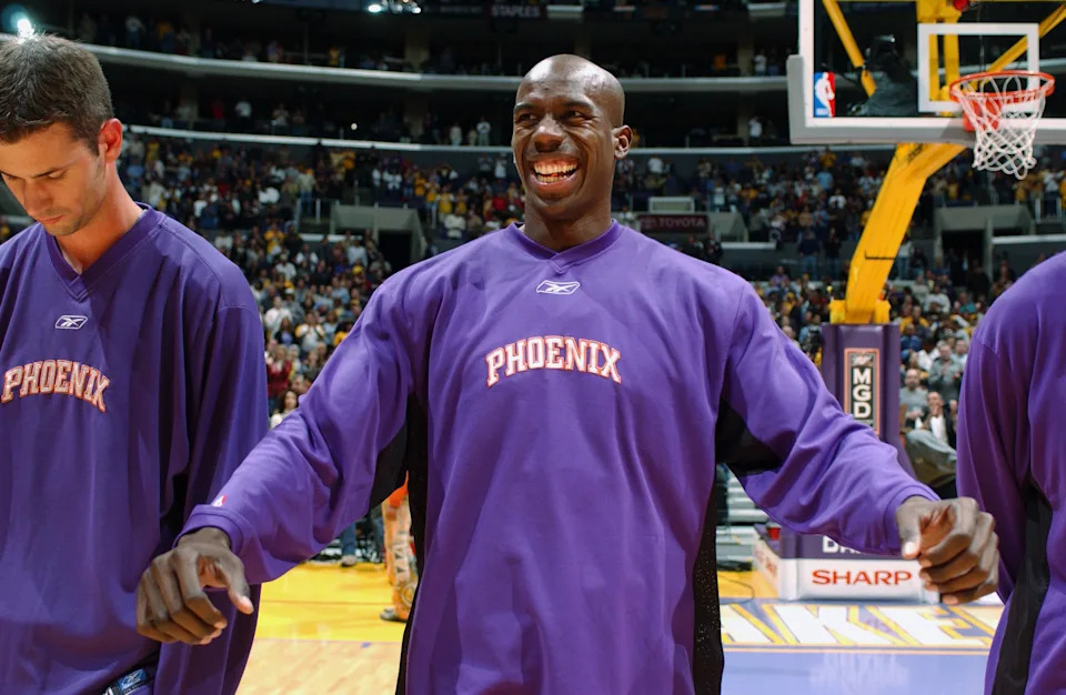 LOS ANGELES – APRIL 6: Bo Outlaw #45 of the Phoenix Suns smiles before the game against the Los Angeles Lakers at Staples Center on April 6, 2003 in Los Angeles, California. The Lakers won 115-113 in overtime. NOTE TO USER: User expressly acknowledges and agrees that, by downloading and/or using this Photograph, User is consenting to the terms and conditions of the Getty Images License Agreement. Copyright 2003 NBAE. (Photo by Catherine Steenkeste/NBAE via Getty Images) | NBAE via Getty Images