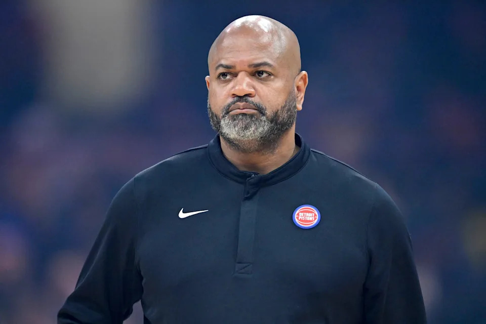 Mar 3, 2026; Cleveland, Ohio, USA; Detroit Pistons head coach J.B. Bickerstaff stands on the court in the first quarter against the Cleveland Cavaliers at Rocket Arena. Mandatory Credit: David Richard-Imagn Images