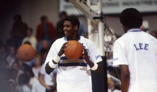 Memphis State center William Bedford smiles during warmups before a home game against Southern Miss on Jan. 12, 1985.