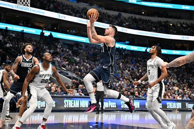 Dallas Mavericks guard Luka Doncic attempts a jump shot.