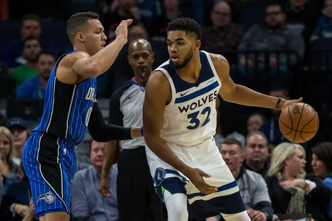 Minnesota Timberwolves center Karl-Anthony Towns against the Orlando Magic at Target Center.