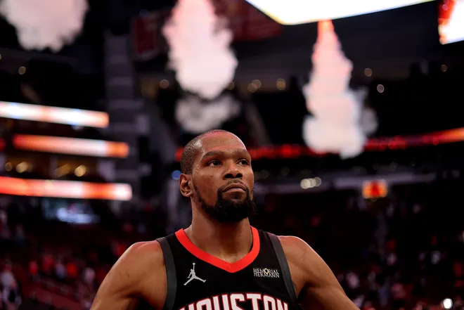 Mar 13, 2026; Houston, Texas, USA; Houston Rockets forward Kevin Durant (7) following the game against the New Orleans Pelicans at Toyota Center. Mandatory Credit: Erik Williams-Imagn Images