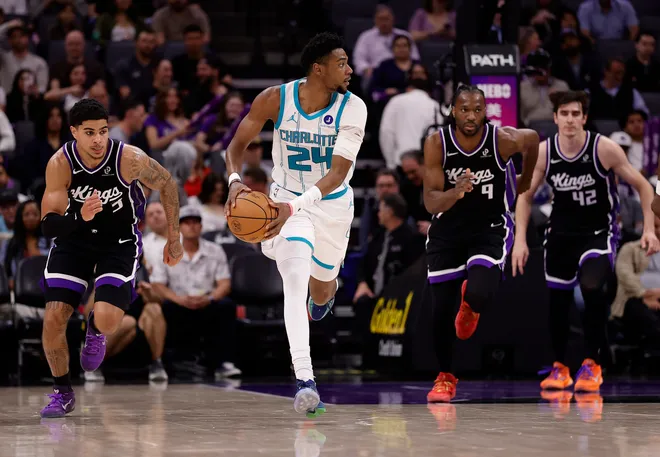 Mar 11, 2026; Sacramento, California, USA; Charlotte Hornets forward/guard Brandon Miller (24) brings the ball down the court against the Sacramento Kings during the third quarter at Golden 1 Center. Mandatory Credit: Kelley L Cox-Imagn Images