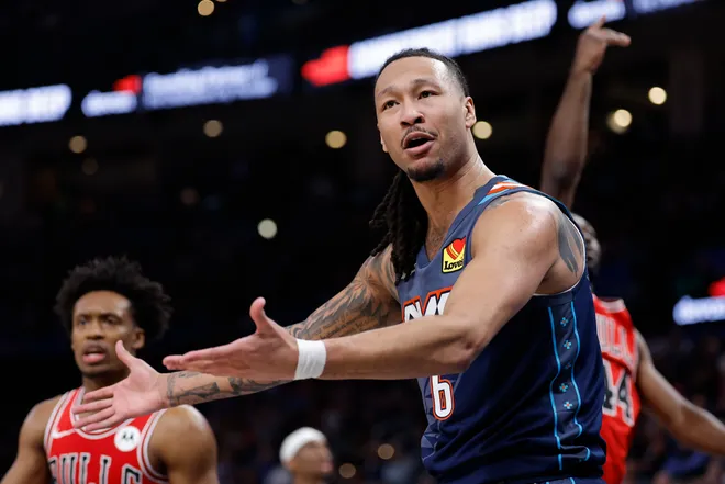 Mar 27, 2026; Oklahoma City, Oklahoma, USA; Oklahoma City Thunder forward Jaylin Williams (6) reacts after a play against the Chicago Bulls during the second half at Paycom Center. Mandatory Credit: Alonzo Adams-Imagn Images