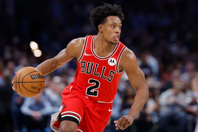 Mar 27, 2026; Oklahoma City, Oklahoma, USA; Chicago Bulls guard Collin Sexton (2) dribbles down the court against the Oklahoma City Thunder during the second half at Paycom Center. Mandatory Credit: Alonzo Adams-Imagn Images