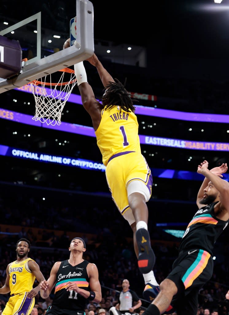 Lakers rookie Adou Thiero has shown flashes this season, but he continues to get more run in the G League. Getty Images