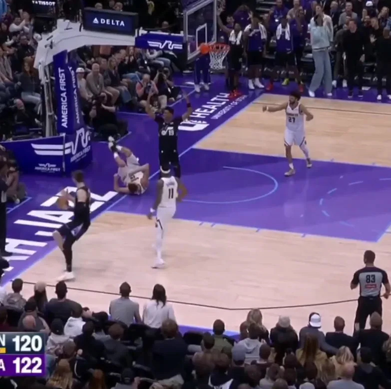 Nikola Jokic seemingly flopped to draw a foul on Ace Bailey during a loose ball. X / @BrickCenter_