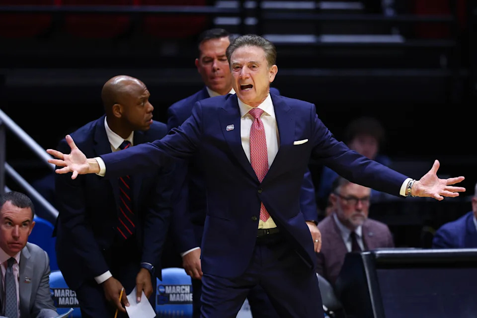 SAN DIEGO, CALIFORNIA - MARCH 22: Head coach Rick Pitino of the St. John's Red Storm reacts during a game against the Kansas Jayhawks during the second round of the 2026 NCAA Men's Basketball Tournament held at Viejas Arena at San Diego State University on March 22, 2026 in San Diego, California. (Photo by Jamie Schwaberow/NCAA Photos via Getty Images)